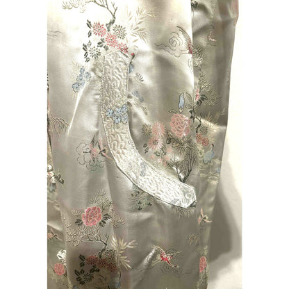 Vtg Gold Asian Satin Brocade Long Cheongsam Robe Jacket Embroidered Floral Sz XL
