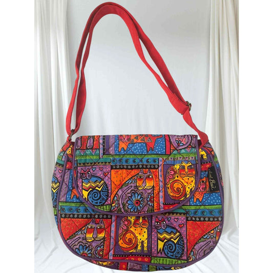 ONLY ONE!!! Vintage Laurel Burch Colorful Canvas Feline Friends Handbag