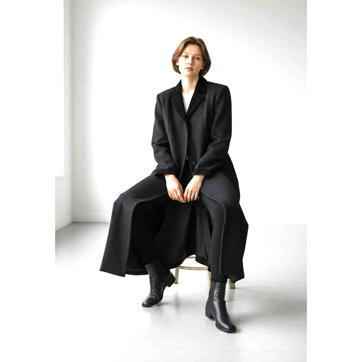 Vintage Laura Ashley Black Wool Velvet Trim Dress / Duster | UK Made