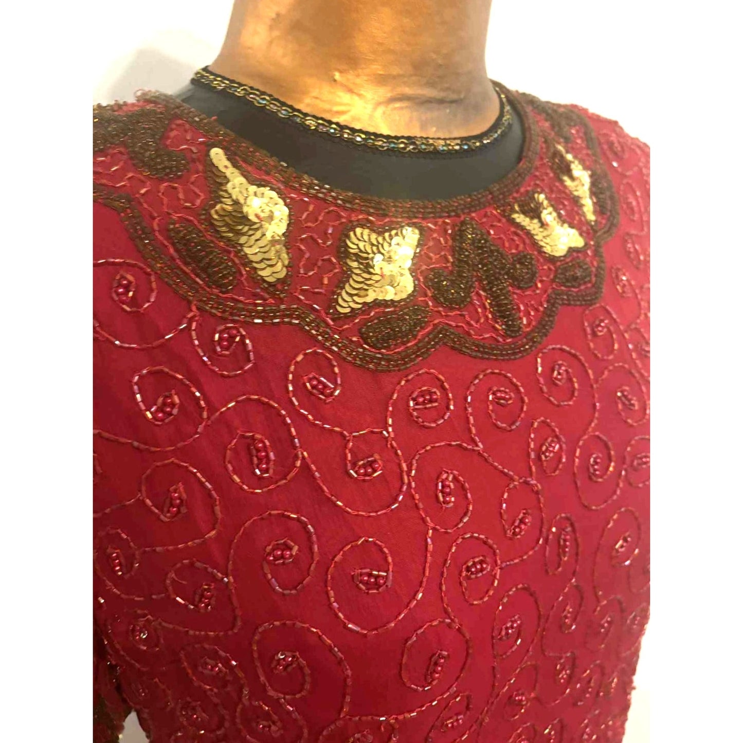 ONLY ONE!!! Vintage Night Vogue Red Silk Beaded Sequin Dress L