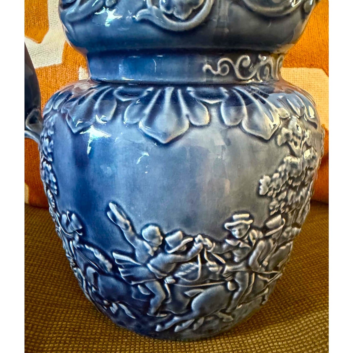 Vintage Arthur Wood Blue Majolica Pitcher | Made in England