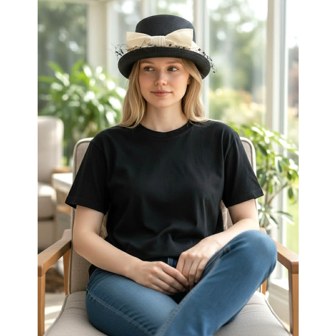 Vintage Cherry & Webb Black Straw Dress Hat | 1960s Elegance