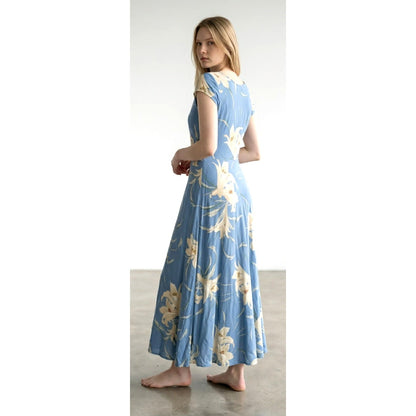 Chaps Blue Floral Maxi Dress S 100% Cotton