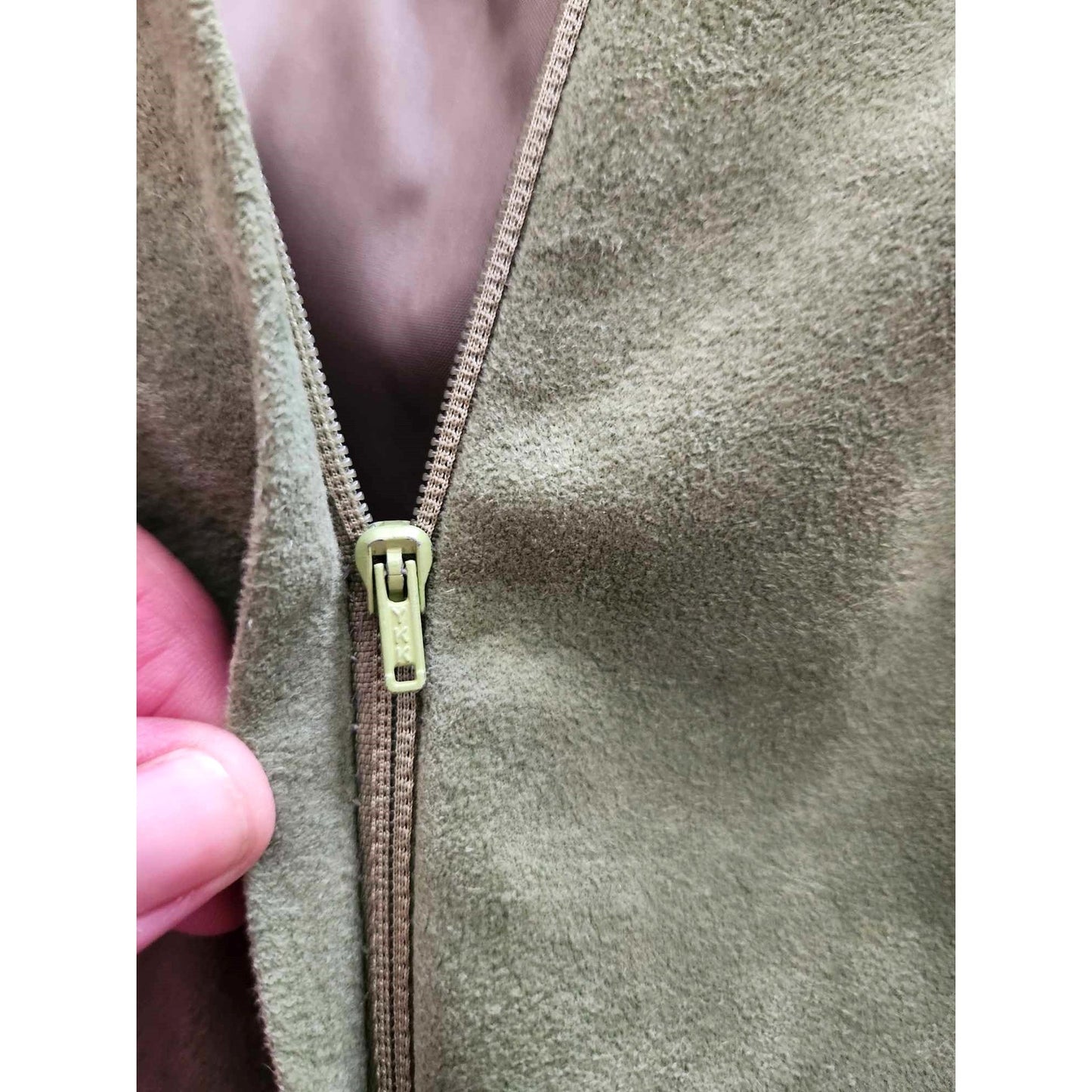 ONLY ONE!!! Vintage 1970s Moss Green Brushed Suede James Chen Skirt Suit Set ~ Size Small