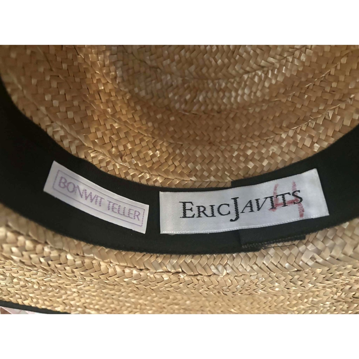 Vintage Eric Javits Straw Boater Hat | Bonwit Teller | Polka Dot Ribbon