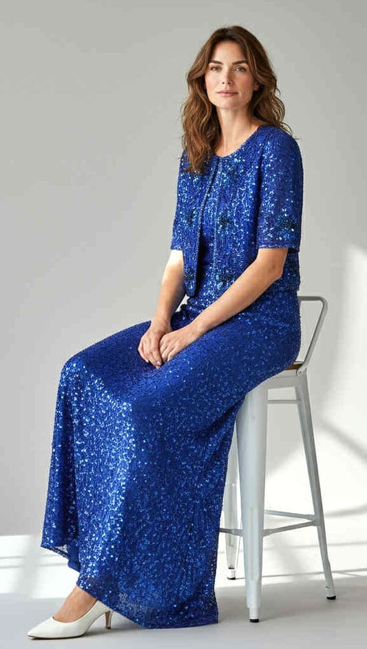 ONLY ONE!!! Vintage Laurence Kazar Full Length Cobalt Blue Beaded Silk Dress ~ Size S