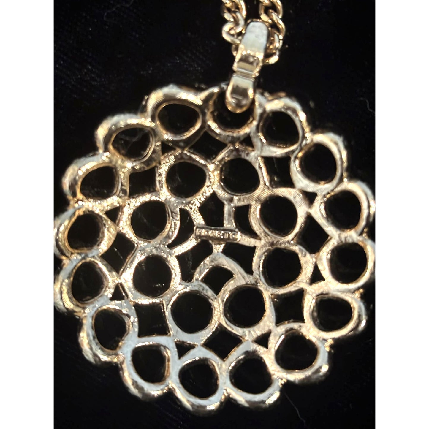 ONLY ONE!!! Vintage Monet Gold Tone Filigree Pendant Necklace Large Round Medallion