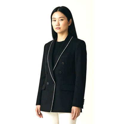 ONLY ONE!!! NWT $400 Jason Wu Satin Blazer Jacket Black Double Breasted Bling Trim ~ Size S