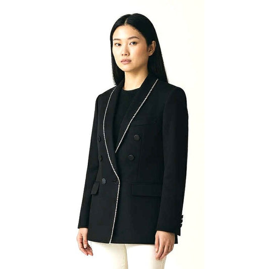 ONLY ONE!!! NWT $400 Jason Wu Satin Blazer Jacket Black Double Breasted Bling Trim ~ Size S