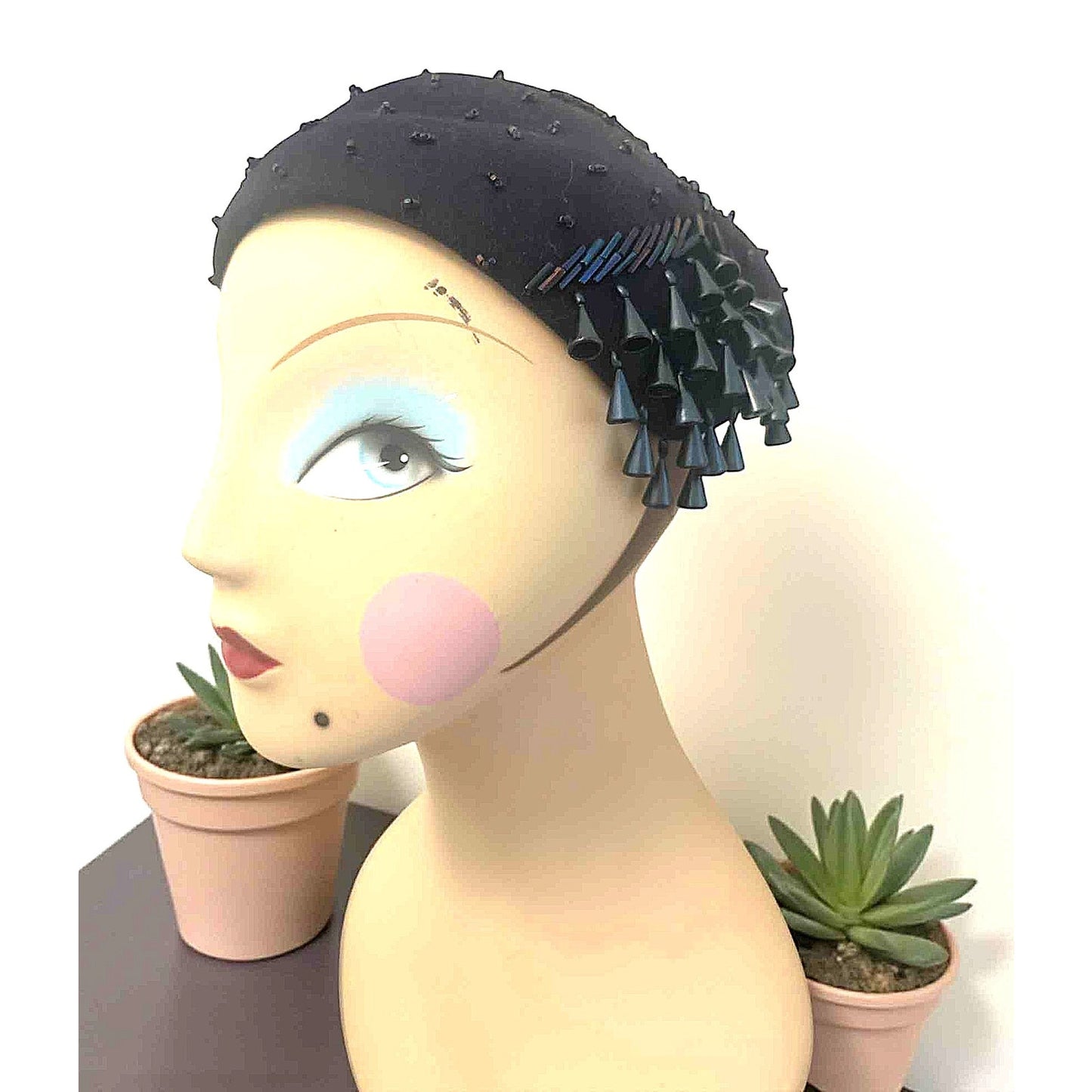 ONLY ONE!!! Vintage 1950s Navy Beaded Cocktail Half Hat – Jami Exclusive