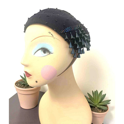 ONLY ONE!!! Vintage 1950s Navy Beaded Cocktail Half Hat – Jami Exclusive