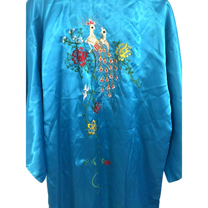 Vintage Blue Satin Embroidered  Kimono Robe