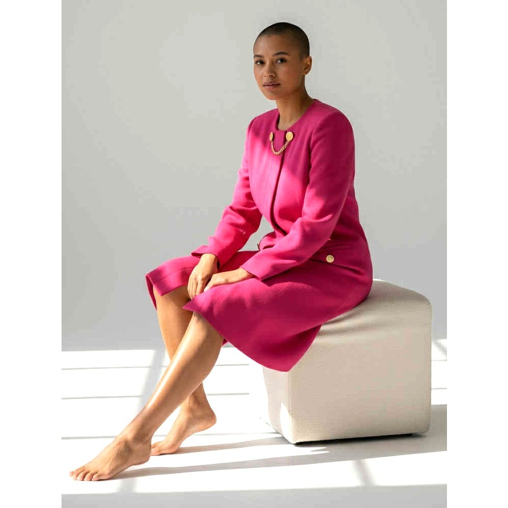 ONLY ONE!!! Vintage Depeche Hot Pink Wool Crepe Dress Coat with Gold Buttons ~ Size 10