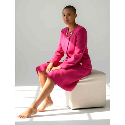 ONLY ONE!!! Vintage Depeche Hot Pink Wool Crepe Dress Coat with Gold Buttons ~ Size 10