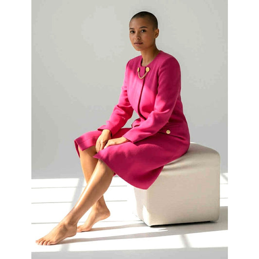 ONLY ONE!!! Vintage Depeche Hot Pink Wool Crepe Dress Coat with Gold Buttons ~ Size 10