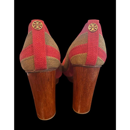 ONLY ONE!!! Tory Burch $250 LIMITED JOELLE Linen Block Platform Heels ~ Size 6M