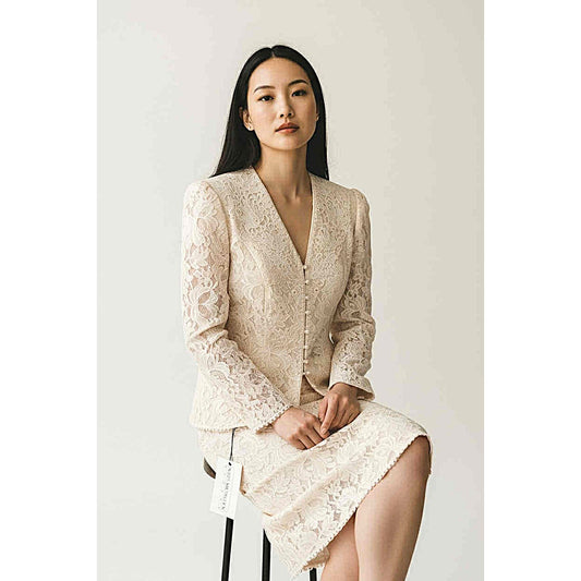 ONLY ONE!!! Vintage Scott McClintock NWT Ivory Lace Skirt Suit Set 2-Piece Size 6 Made USA