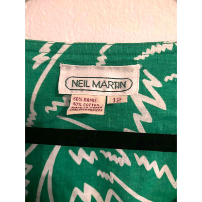 Vintage Neil Martin Green Abstract Print Fit & Flare Midi Dress | Size 12