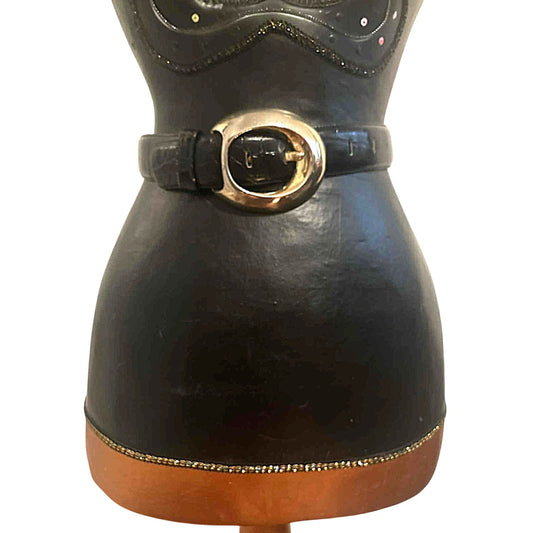 ONY ONE!!! Vintage Alligator Grain Leather Belt – Silver Buckle Classic Size S