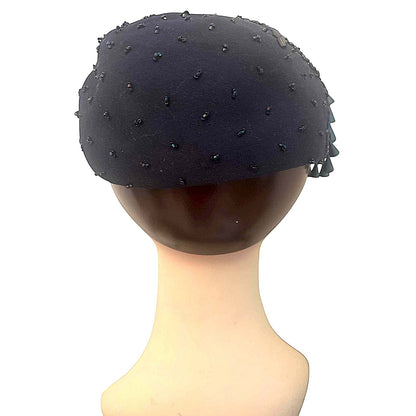 ONLY ONE!!! Vintage 1950s Navy Beaded Cocktail Half Hat – Jami Exclusive