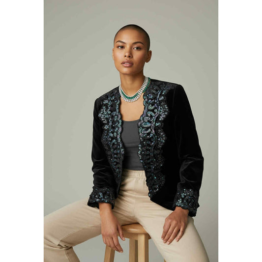 ONLY ONE!!! Vintage Karen Lucas for Niki Black Velvet Sequin Trim Jacket – Iridescent Detail, Size 6
