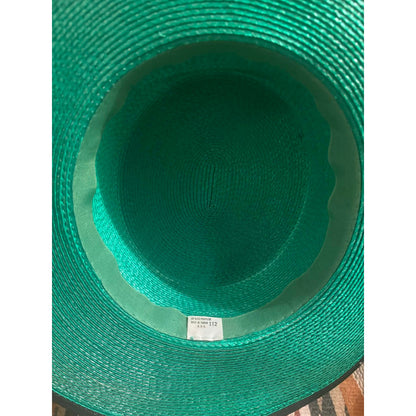 Vintage Green Boater Hat with Black Ribbon | M/L