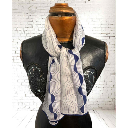 ONLY ONE!!! Vintage Vera Neumann 70s Blue White Mod Signed Silk Blend Scarf