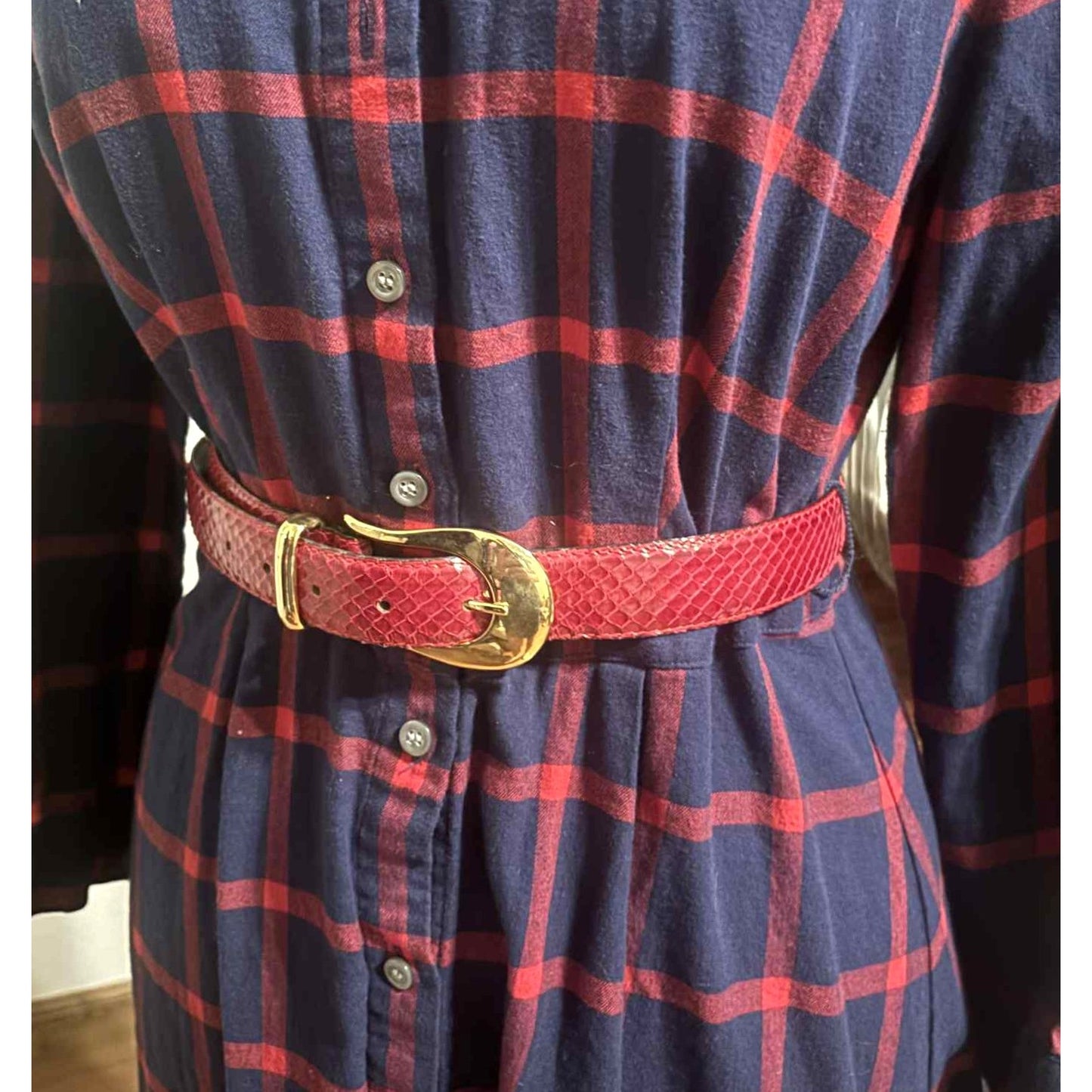 ONLY ONE!!! Araldi 1930 Red Genuine Reptile Leather Belt – Gold Statement Buckle Made in Italy