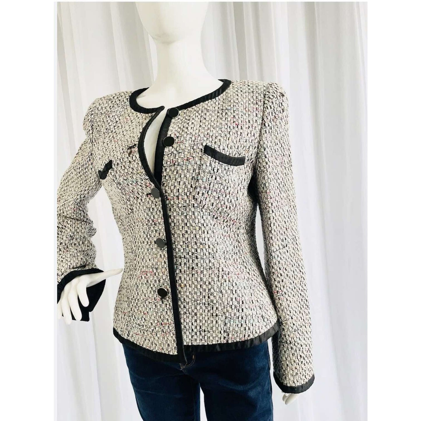 Armani Collezioni Single-Breasted Multicolor Tweed Jacket US 10 IT 46