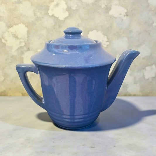ONLY ONE!!! Vintage Blue Ceramic Teapot With Lid Art Deco Style Mid Century 8.5”