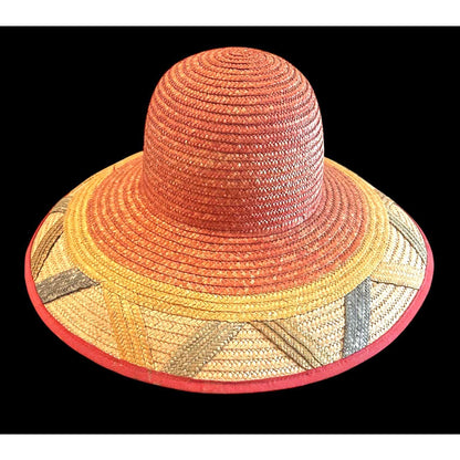 Vintage 80s Liz Claiborne Wide-Brim Straw Hat Classic Summer Sun Hat Made Italy!