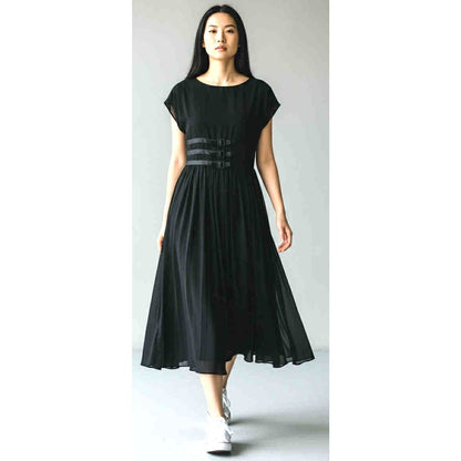 ONLY ONE!!! Vintage 1960s Black Crepe A-Line Dress Size S/M