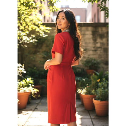 ONLY ONE!!! Böhmé Orange Knot-Front Midi Dress XS – Viscose Linen Blend