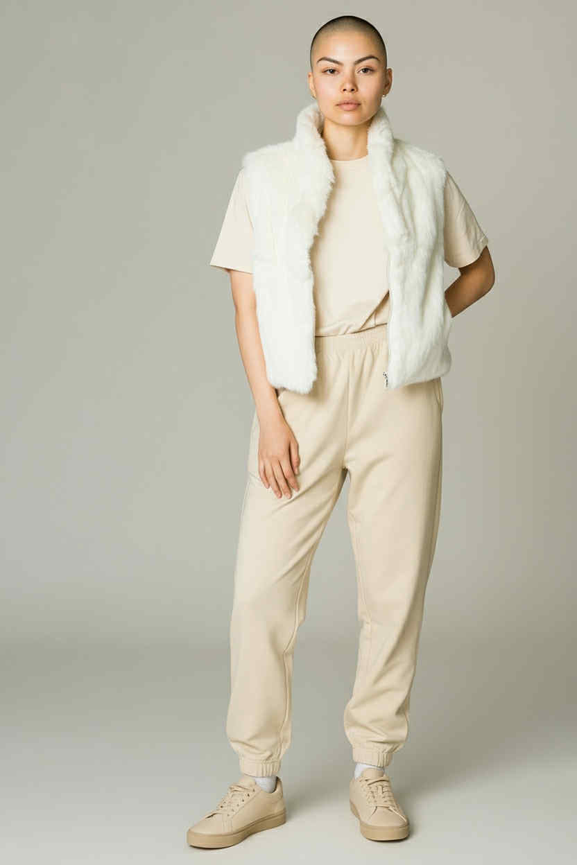 ONLY ONE!!! Vintage Split End Ltd. Boho Genuine Cream Rabbit Fur Vest Size L