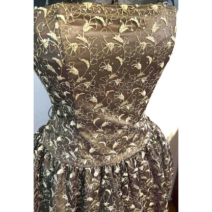 ONLY ONE!!! Vintage Jessica McClintock Gold Strapless Lace Party Dress Size 6P