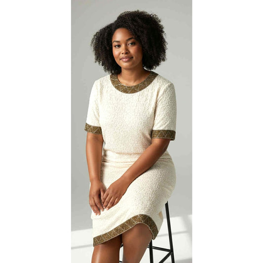 ONLY ONE!!! Vintage Stenay 100% Silk White Gold Beaded Dress ~ Size 4