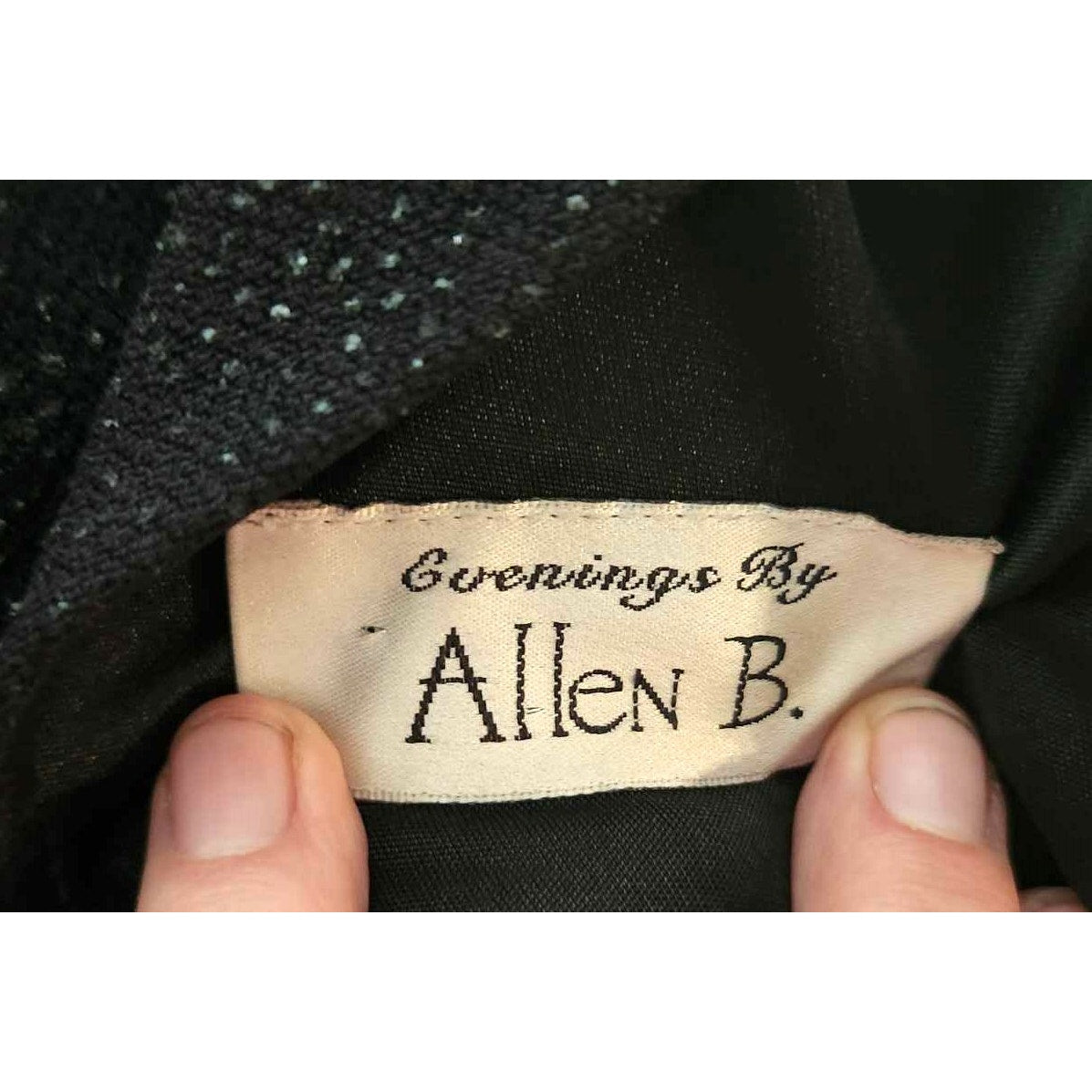 ONLY ONE!!! Vintage Evenings By Allen B Long Black Stretch Sparkle Gown ~ Feather Sleeve Cuffs 4