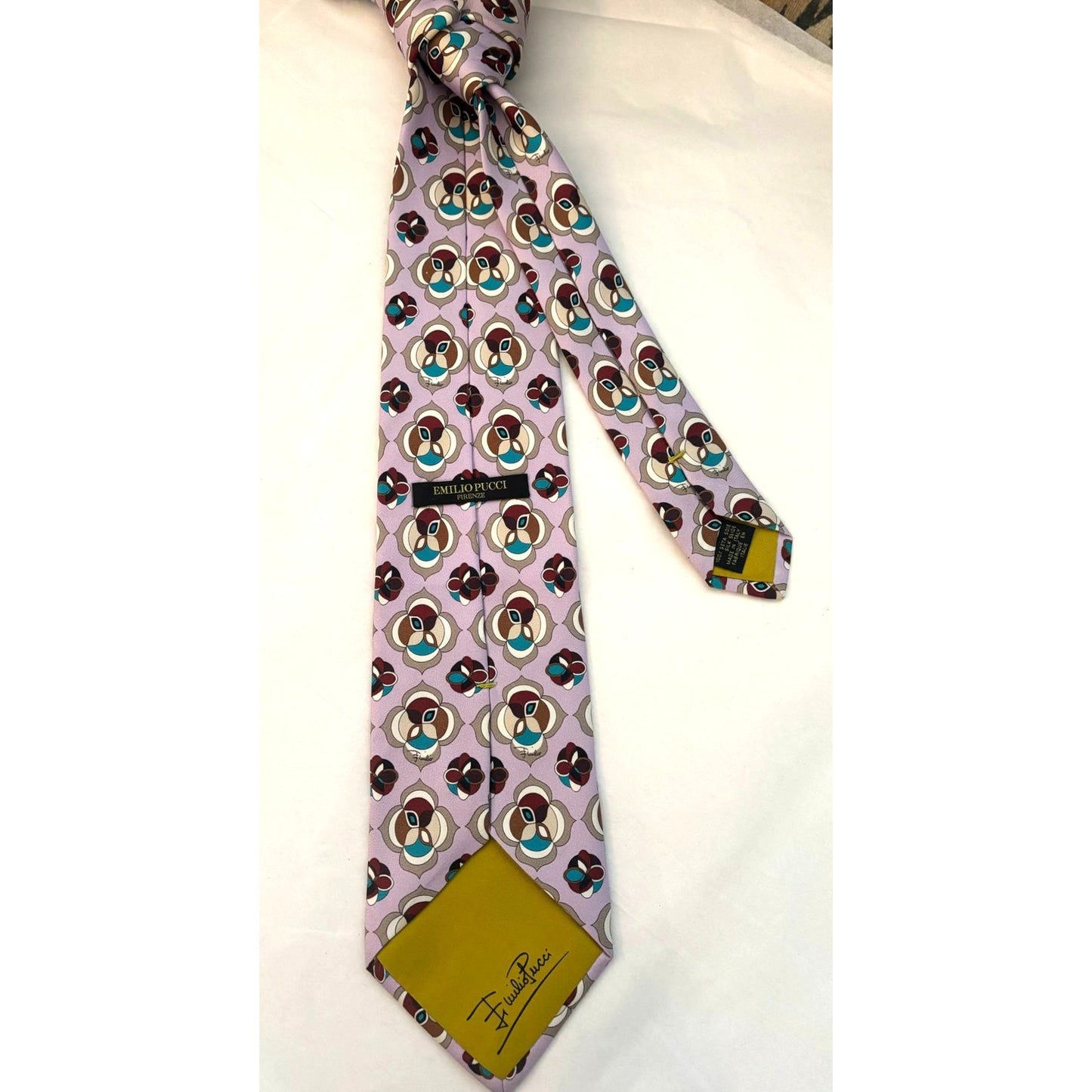 ONLY ONE!!! Emilio Pucci Firenze Lavender Ornate Colorful Silk Tie