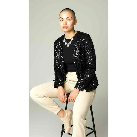ONLY ONE!!! Vintage 1960s Black Sequin Cardigan by Toppettes – Glamorous Evening Jacket Size S