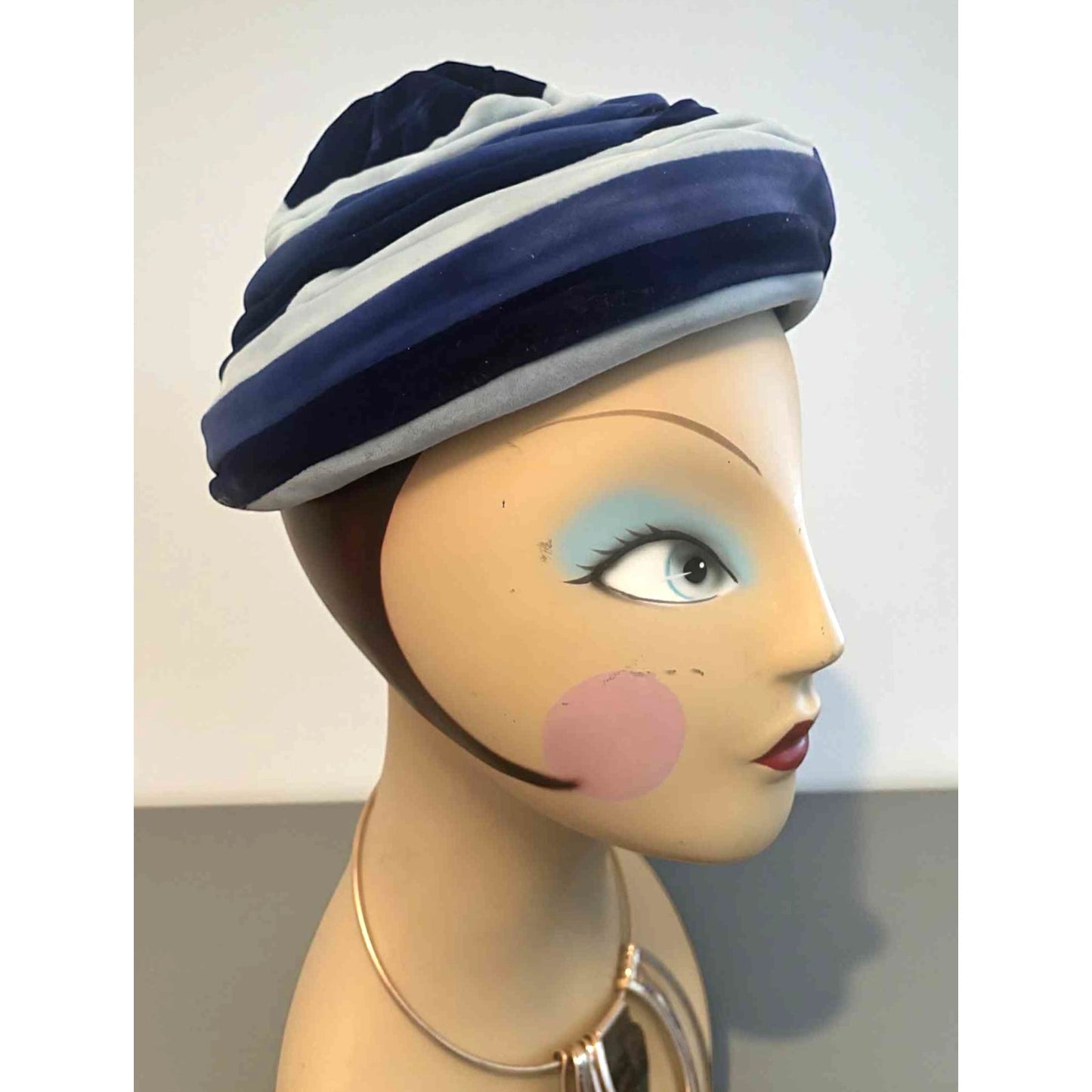 ONLY ONE!!! Vintage 1950s Betmar Blue Velvet Turban Hat Swirl Pleated Retro Midcentury