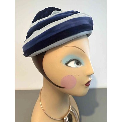 ONLY ONE!!! Vintage 1950s Betmar Blue Velvet Turban Hat Swirl Pleated Retro Midcentury