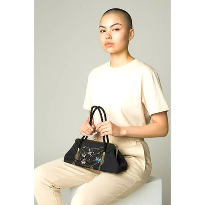 ONLY ONE!!! Vintage Inge Christopher Black Butterfly Charm Satin Evening Bag