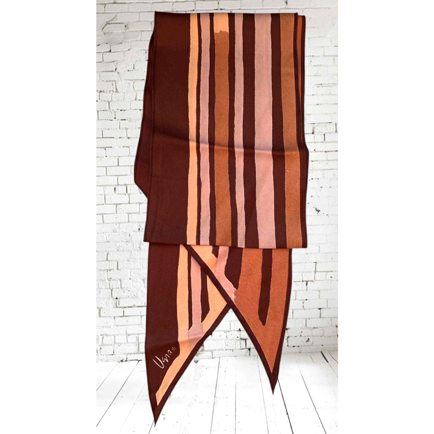ONLY ONE!!! Vintage Signed Vera Neumann Signed Brown Orange Oblong Scarf