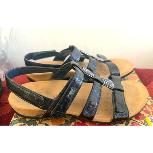 Vionic Amber Navy Blue Patent Strappy Sandals Size 9