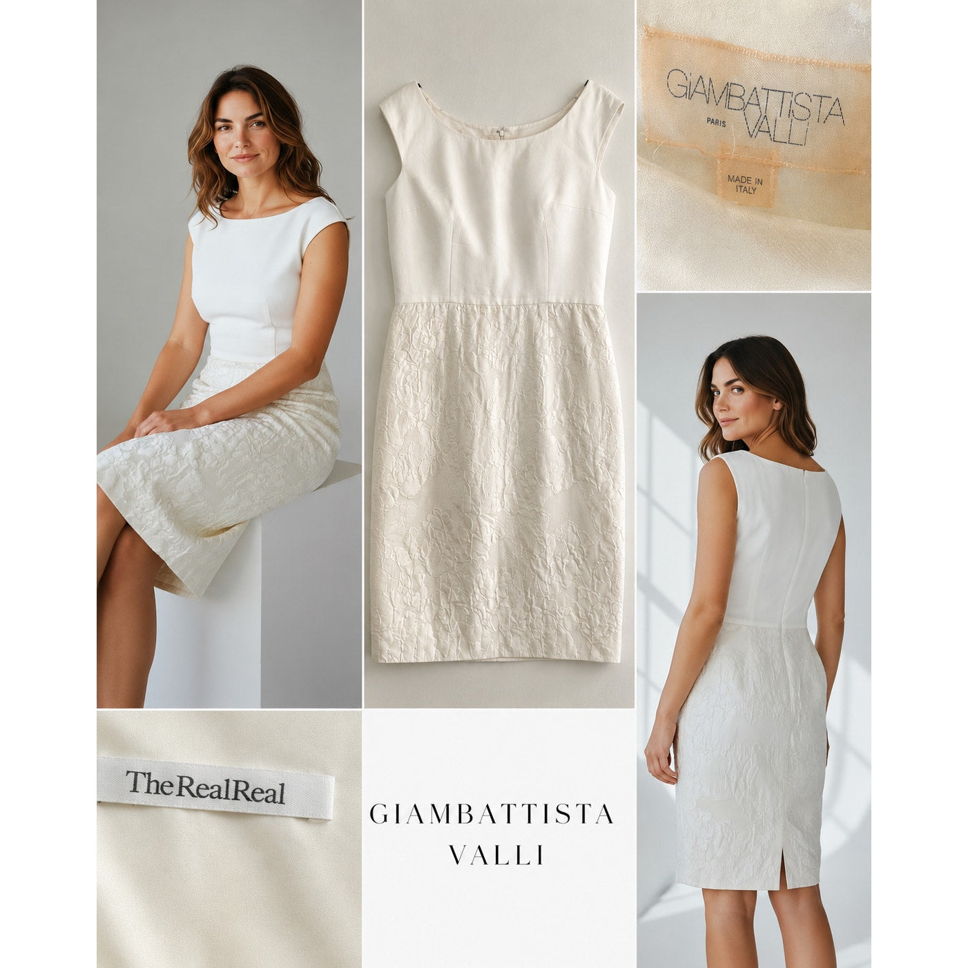 Giambattista Valli Paris Ivory Linen Silk Jacquard Dress IT 42 Italy Spring 2014