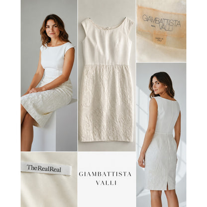Giambattista Valli Paris Ivory Linen Silk Jacquard Dress IT 42 Italy Spring 2014