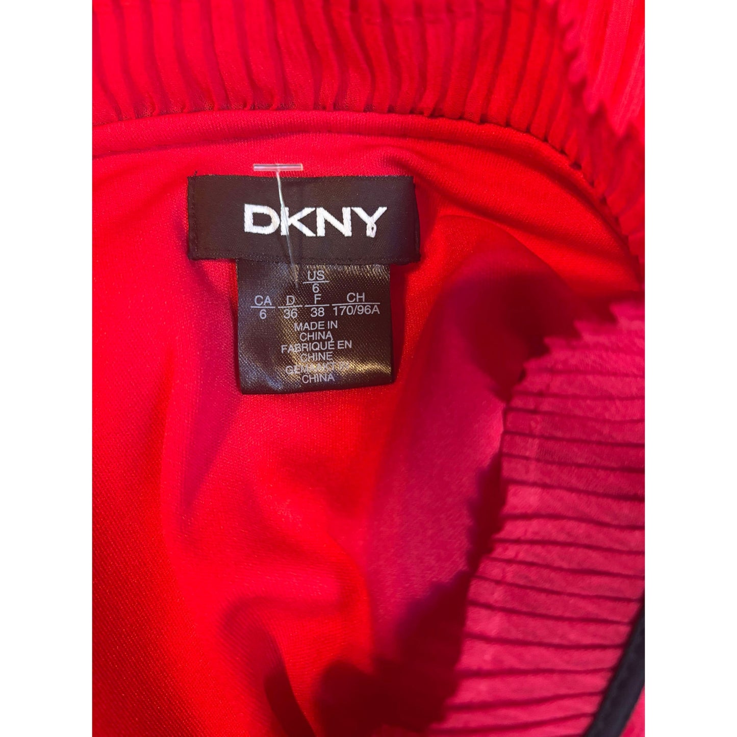 ONLY ONE!!! DKNY Red Pleated Chiffon Shift Dress with Black Bow Detail ~ Size 6