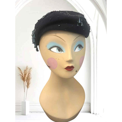 ONLY ONE!!! Vintage 1950s Navy Beaded Cocktail Half Hat – Jami Exclusive