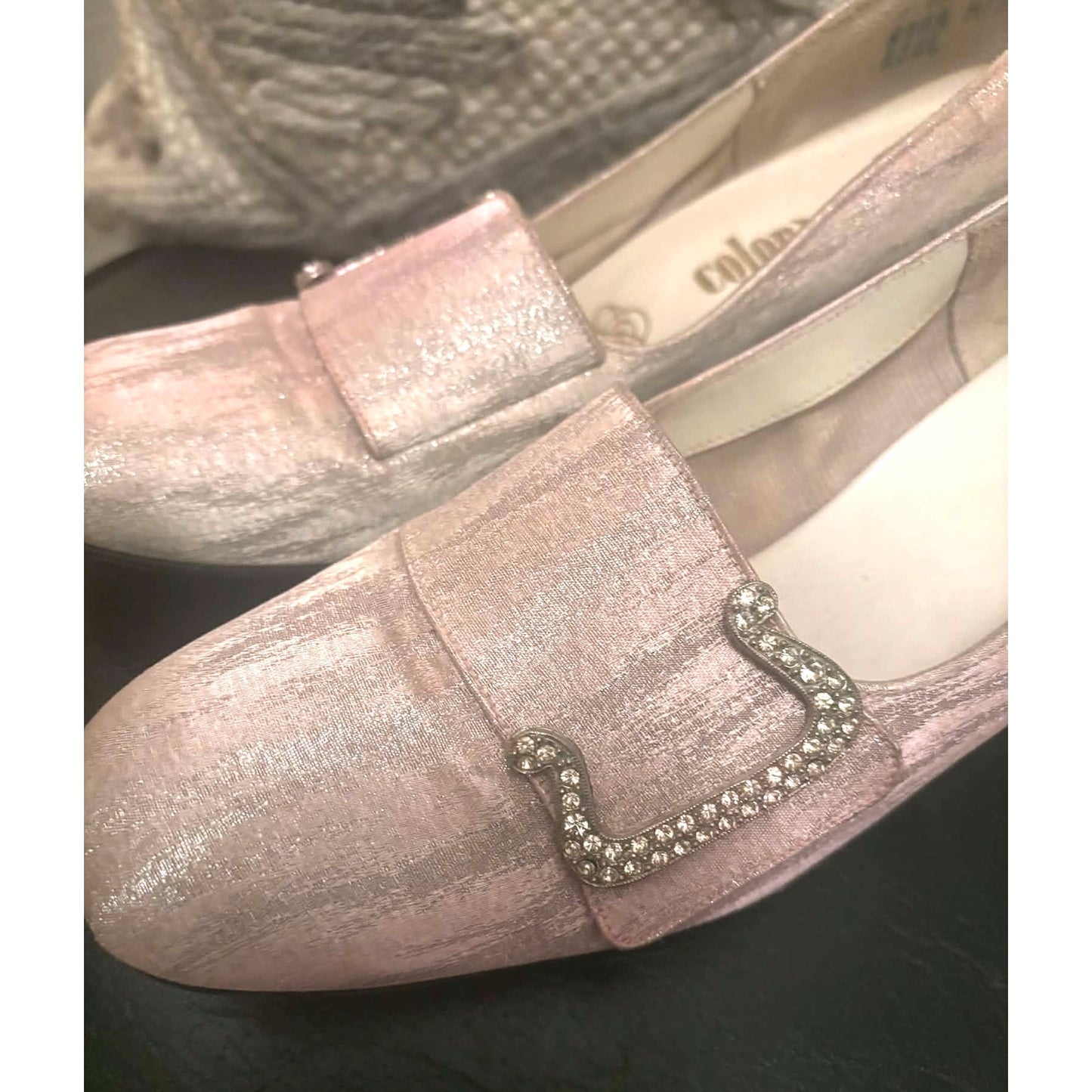 1960s Color Mate Pink & Silver Rhinestone Buckle Heels – Size 9 AA