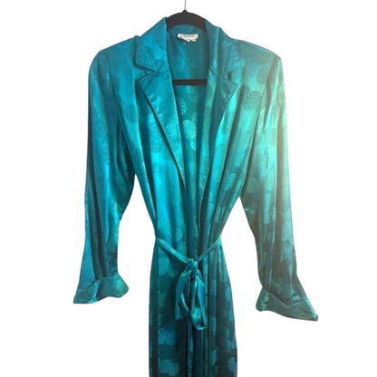 Vintage Galadriel 100% Pure Silk Teal Robe with Belt & Pockets NWT